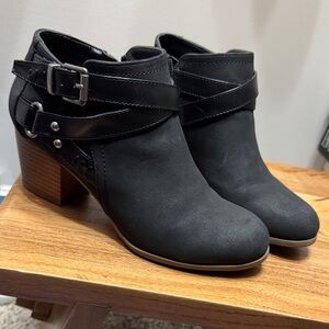 “Indigo rd.” Black Ankle Boots with Buckle Detail